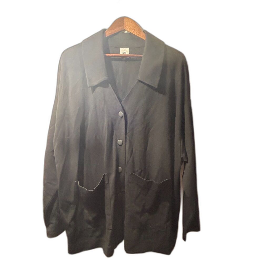 Cabi Black Button Front Jacket Cardigan Top XL Lightweight Stretch Minimalist